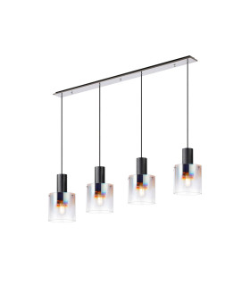 Ghent Linear Pendant 4 Light Adjustable E27 Black/Polished Chrome/Iridescent Fade Glass-1