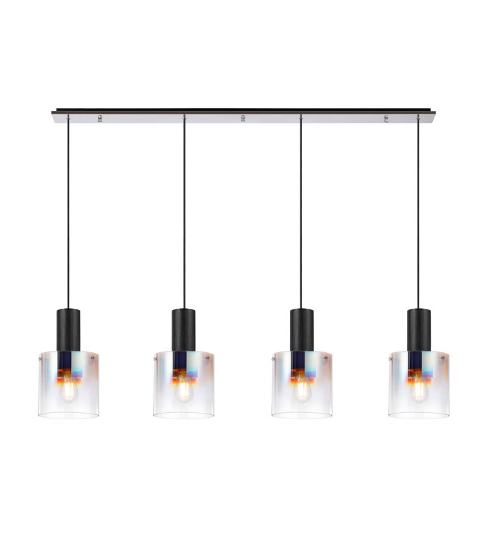 Ghent Linear Pendant 4 Light Adjustable E27 Black/Polished Chrome/Iridescent Fade Glass-5