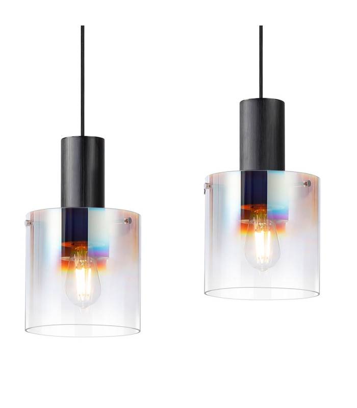 Ghent Linear Pendant 4 Light Adjustable E27 Black/Polished Chrome/Iridescent Fade Glass-7