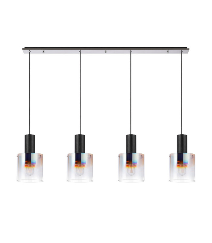 Ghent Linear Pendant 4 Light Adjustable E27 Black/Polished Chrome/Iridescent Fade Glass-8