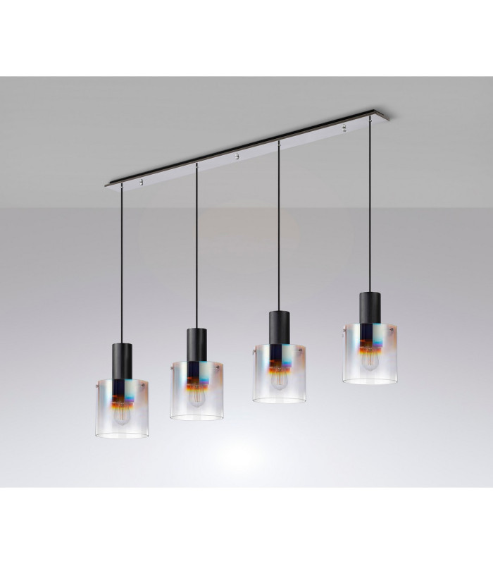 Ghent Linear Pendant 4 Light Adjustable E27 Black/Polished Chrome/Iridescent Fade Glass-9