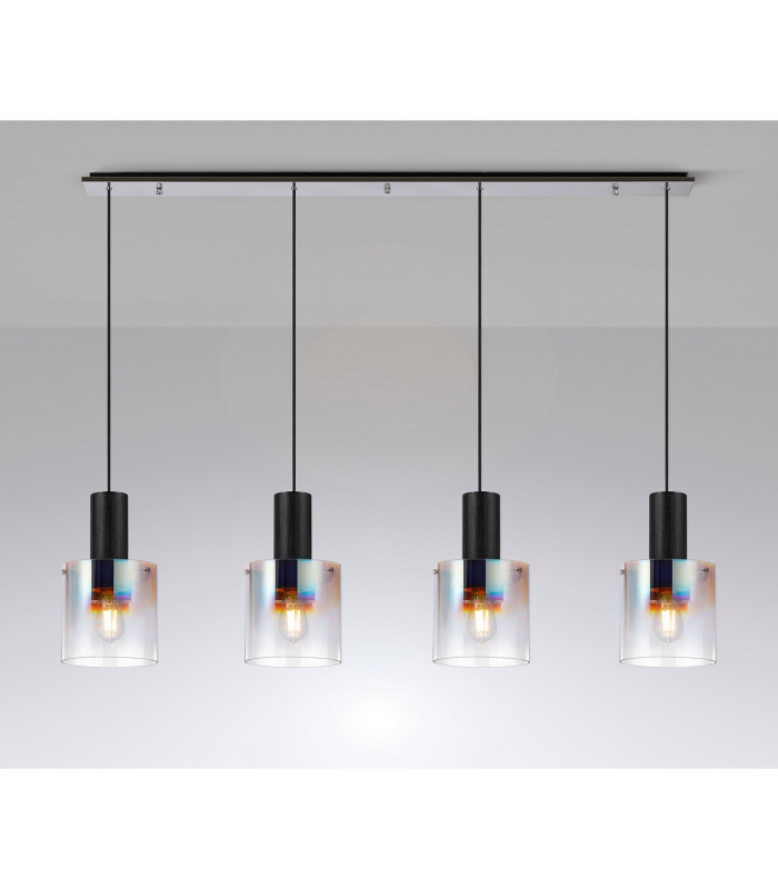 Ghent Linear Pendant 4 Light Adjustable E27 Black/Polished Chrome/Iridescent Fade Glass-10