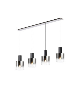 Ghent Linear Pendant 4 Light Adjustable E27 Black/Polished Chrome/Smoke Fade Glass-1