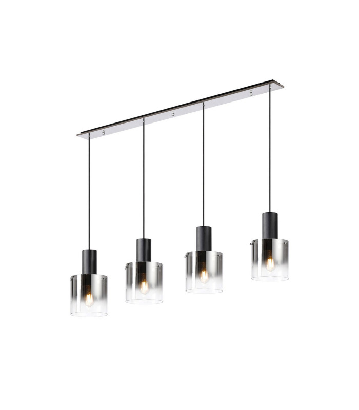 Ghent Linear Pendant 4 Light Adjustable E27 Black/Polished Chrome/Smoke Fade Glass-1