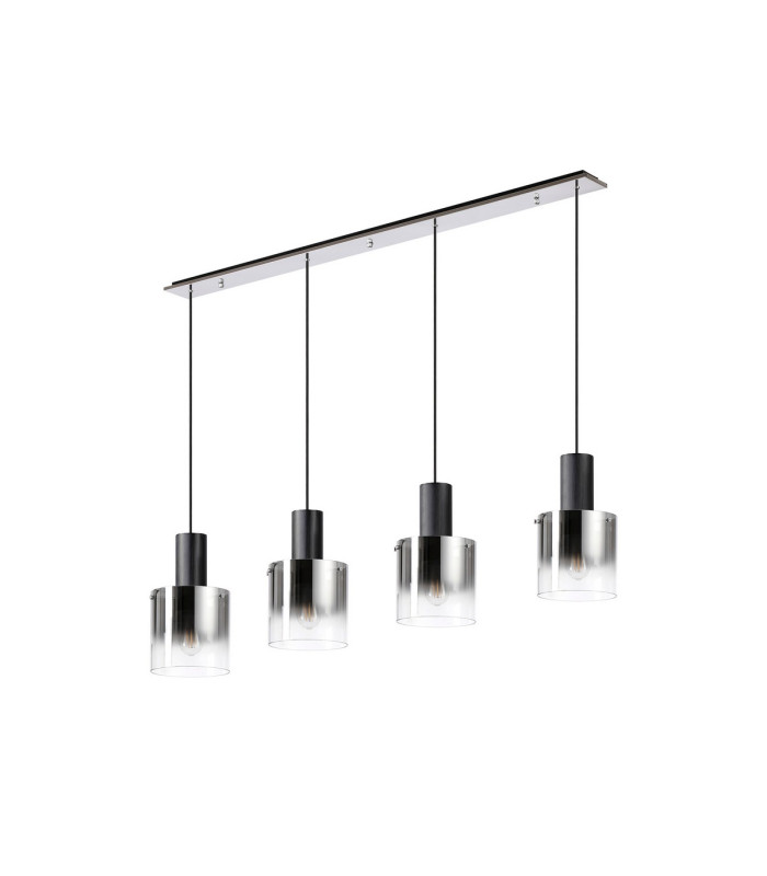 Ghent Linear Pendant 4 Light Adjustable E27 Black/Polished Chrome/Smoke Fade Glass-4