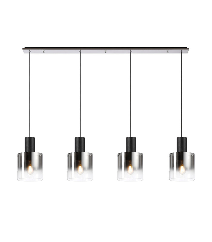 Ghent Linear Pendant 4 Light Adjustable E27 Black/Polished Chrome/Smoke Fade Glass-5