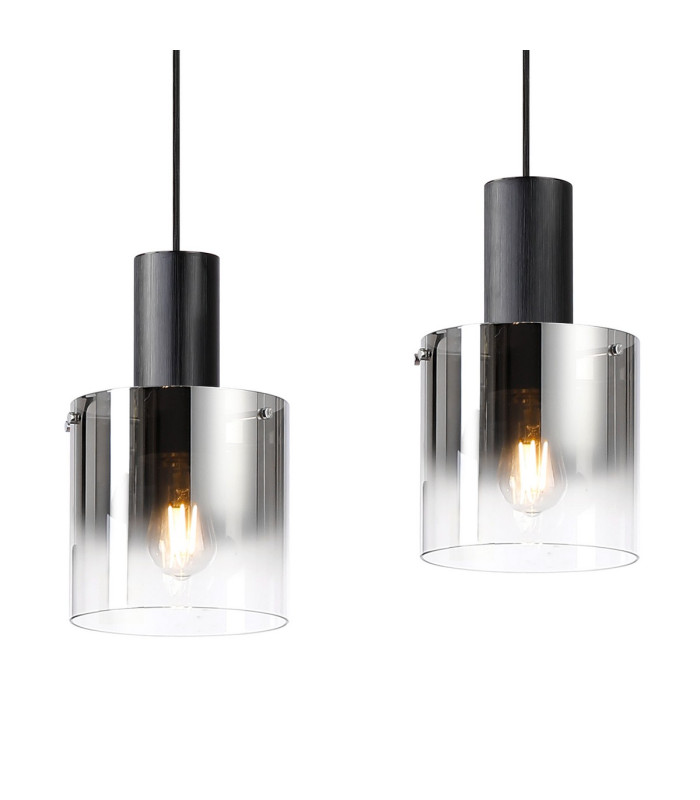 Ghent Linear Pendant 4 Light Adjustable E27 Black/Polished Chrome/Smoke Fade Glass-7