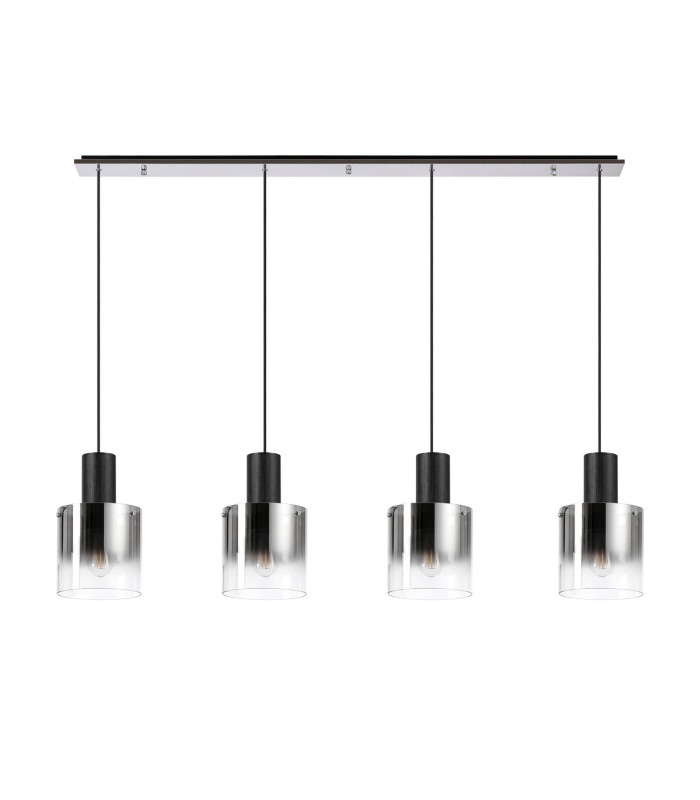 Ghent Linear Pendant 4 Light Adjustable E27 Black/Polished Chrome/Smoke Fade Glass-8