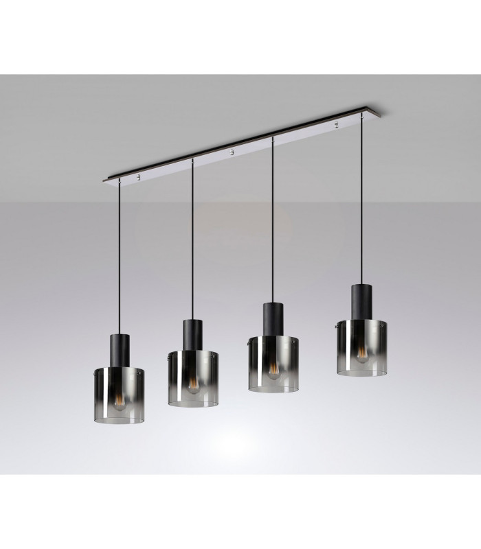 Ghent Linear Pendant 4 Light Adjustable E27 Black/Polished Chrome/Smoke Fade Glass-9