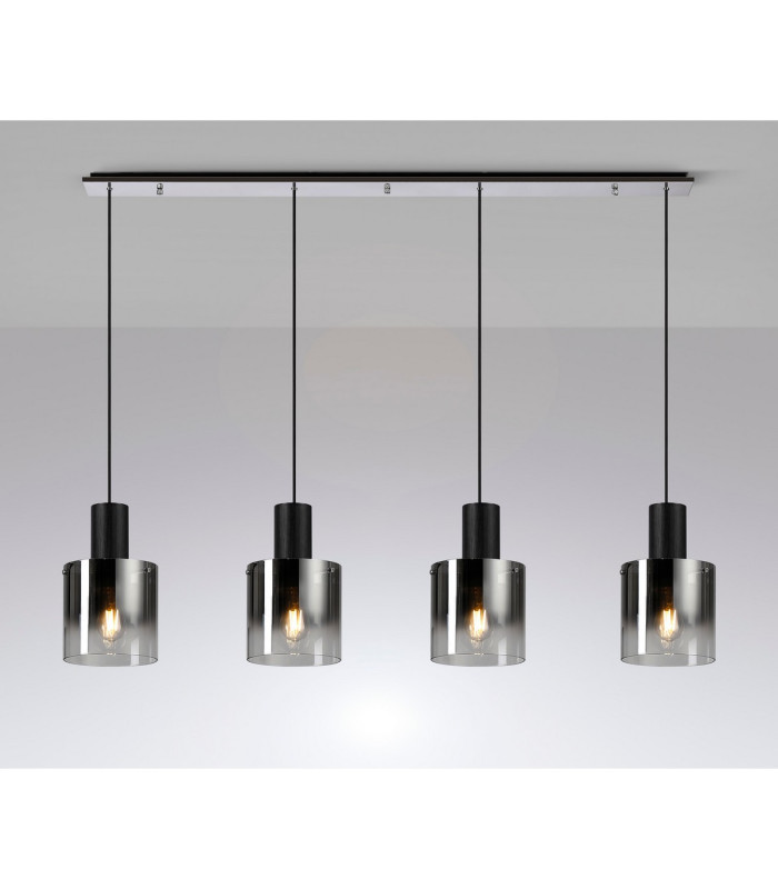 Ghent Linear Pendant 4 Light Adjustable E27 Black/Polished Chrome/Smoke Fade Glass-10
