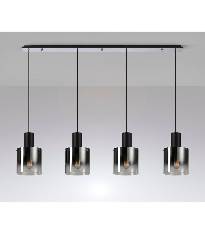 Ghent Linear Pendant 4 Light Adjustable E27 Black/Polished Chrome/Smoke Fade Glass-11
