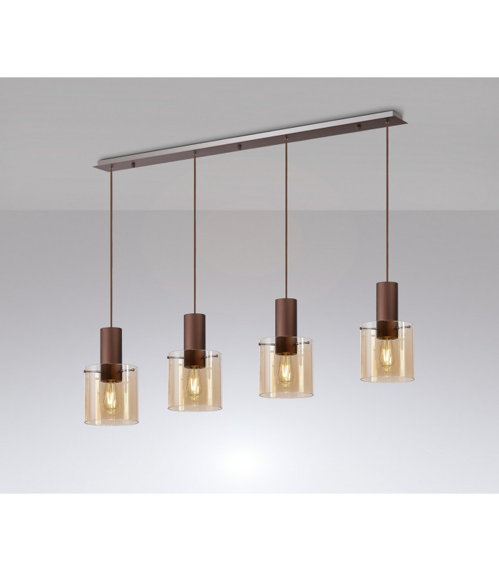 Ghent Linear Pendant 4 Light Adjustable E27 Mocha/Amber Glass-3