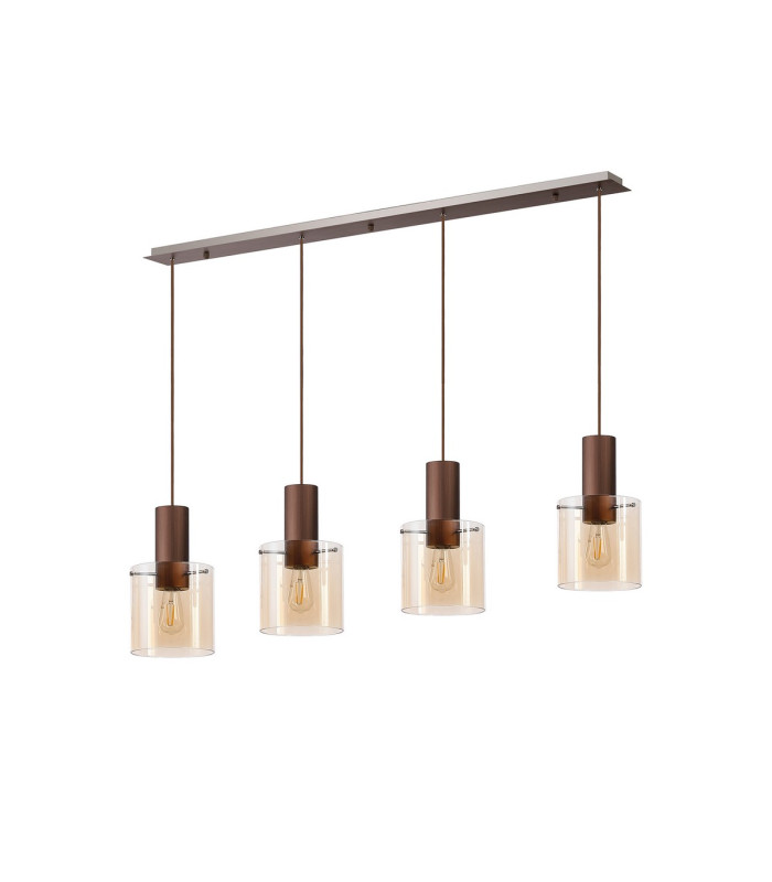 Ghent Linear Pendant 4 Light Adjustable E27 Mocha/Amber Glass-4