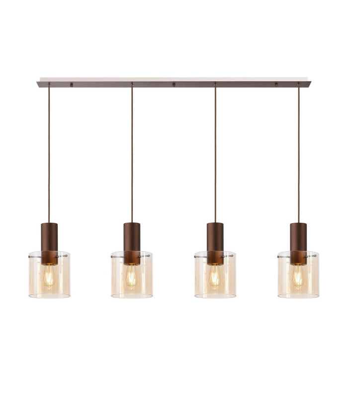 Ghent Linear Pendant 4 Light Adjustable E27 Mocha/Amber Glass-5
