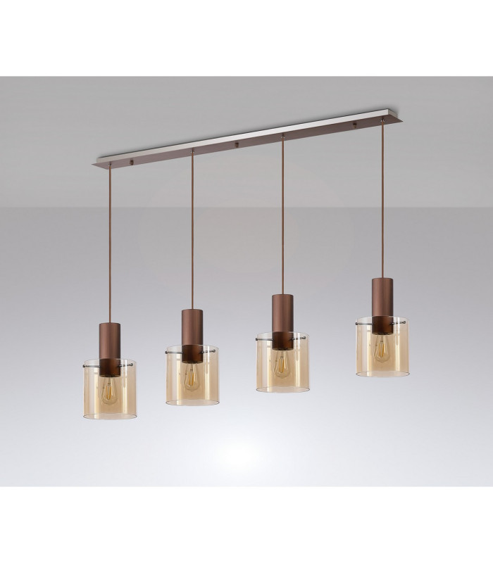Ghent Linear Pendant 4 Light Adjustable E27 Mocha/Amber Glass-9