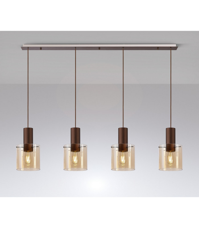 Ghent Linear Pendant 4 Light Adjustable E27 Mocha/Amber Glass-10