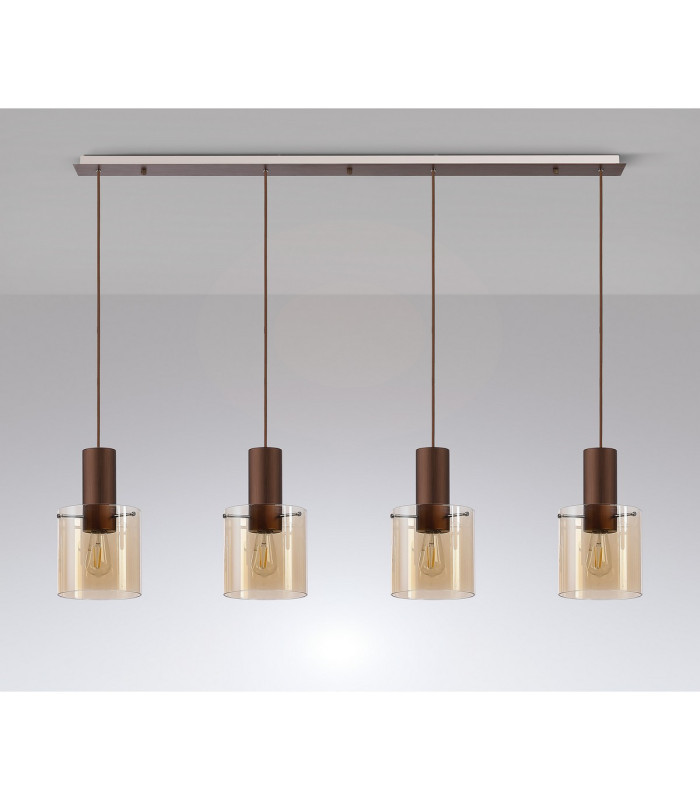 Ghent Linear Pendant 4 Light Adjustable E27 Mocha/Amber Glass-11