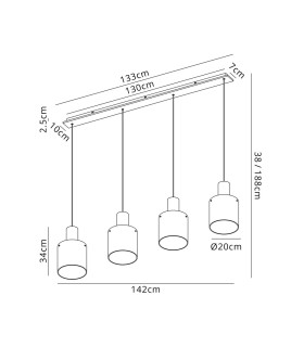 Ghent Linear Pendant 4 Light Adjustable E27 Mocha/Amber Fade Glass-2