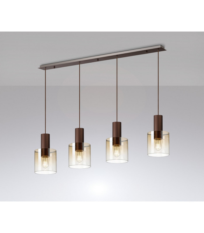 Ghent Linear Pendant 4 Light Adjustable E27 Mocha/Amber Fade Glass-3
