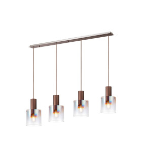 Ghent Linear Pendant 4 Light Adjustable E27 Mocha/Iridescent Fade Glass-1