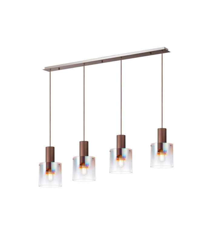 Ghent Linear Pendant 4 Light Adjustable E27 Mocha/Iridescent Fade Glass-1