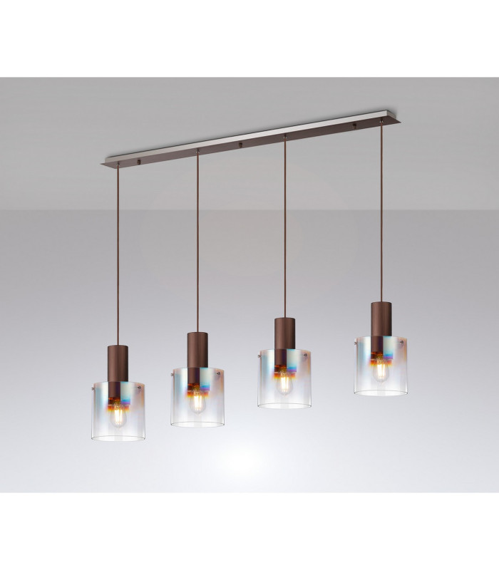 Ghent Linear Pendant 4 Light Adjustable E27 Mocha/Iridescent Fade Glass-3