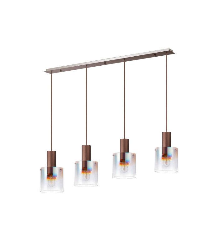Ghent Linear Pendant 4 Light Adjustable E27 Mocha/Iridescent Fade Glass-4