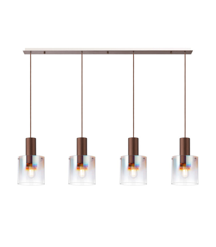 Ghent Linear Pendant 4 Light Adjustable E27 Mocha/Iridescent Fade Glass-5