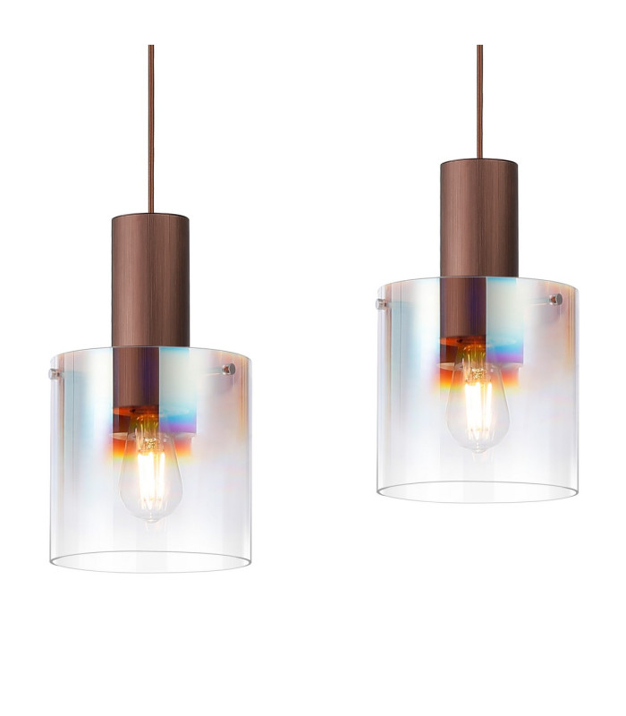 Ghent Linear Pendant 4 Light Adjustable E27 Mocha/Iridescent Fade Glass-7
