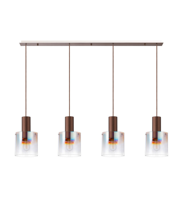 Ghent Linear Pendant 4 Light Adjustable E27 Mocha/Iridescent Fade Glass-8