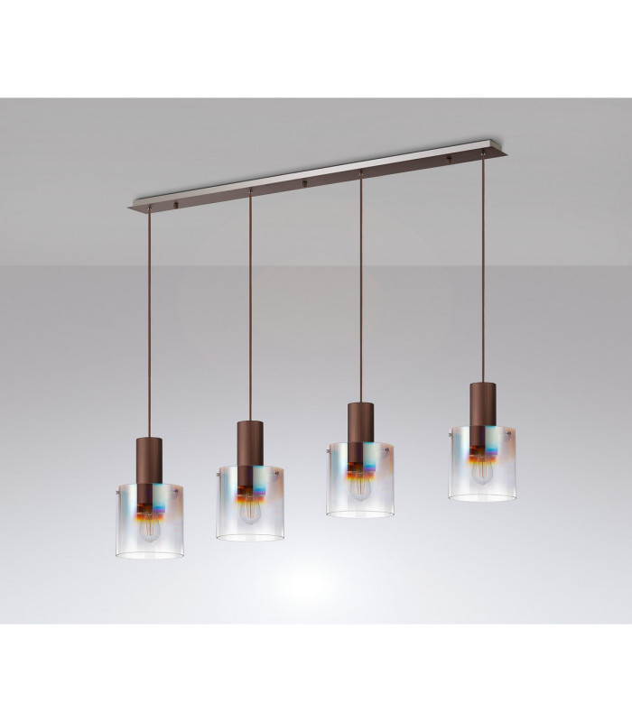 Ghent Linear Pendant 4 Light Adjustable E27 Mocha/Iridescent Fade Glass-9