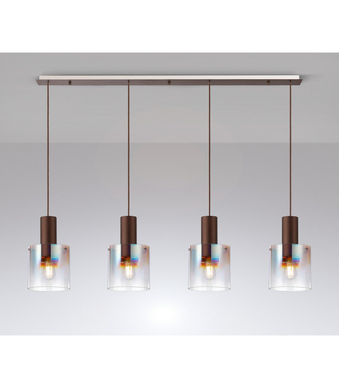 Ghent Linear Pendant 4 Light Adjustable E27 Mocha/Iridescent Fade Glass-10