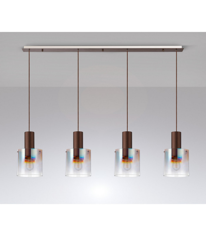 Ghent Linear Pendant 4 Light Adjustable E27 Mocha/Iridescent Fade Glass-11