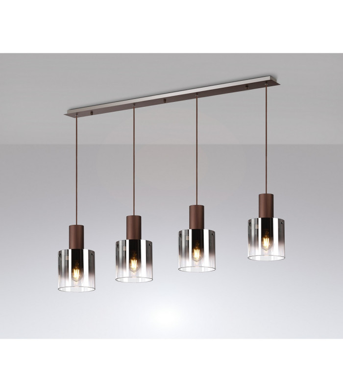 Ghent Linear Pendant 4 Light Adjustable E27 Mocha/Smoke Fade Glass-3