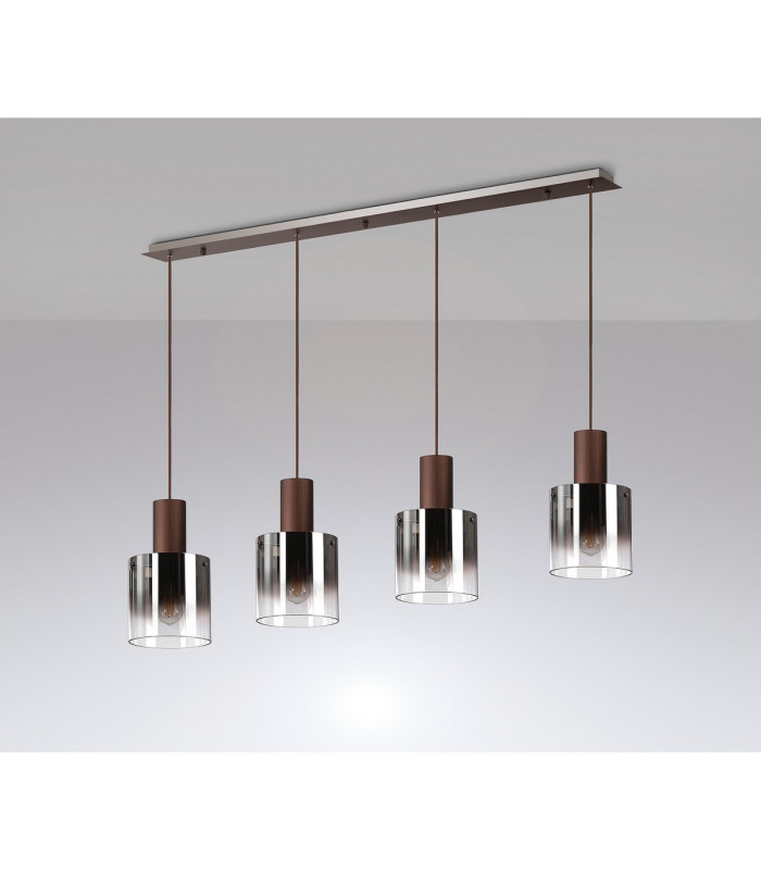 Ghent Linear Pendant 4 Light Adjustable E27 Mocha/Smoke Fade Glass-9