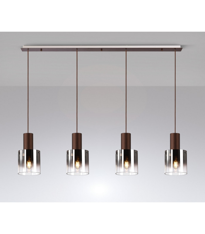 Ghent Linear Pendant 4 Light Adjustable E27 Mocha/Smoke Fade Glass-10
