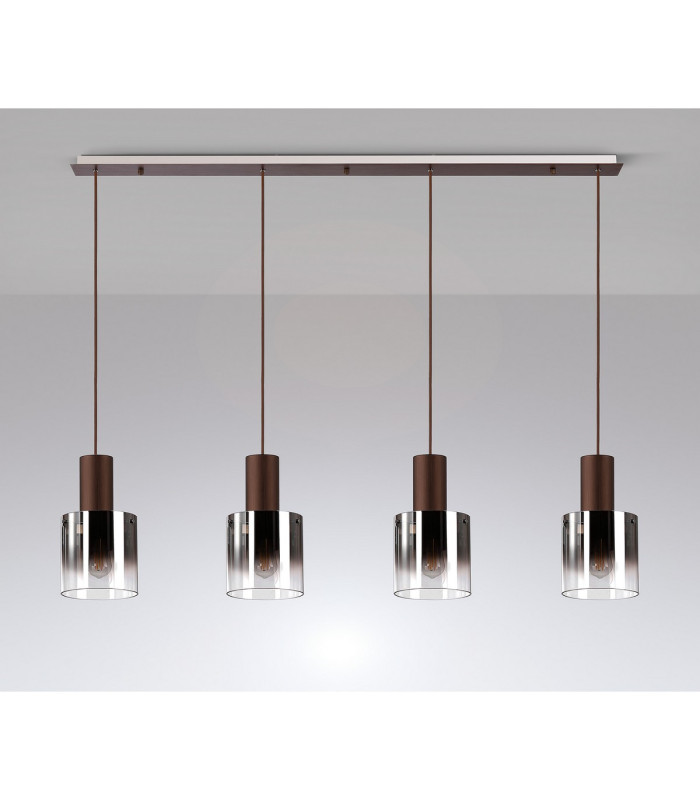 Ghent Linear Pendant 4 Light Adjustable E27 Mocha/Smoke Fade Glass-11