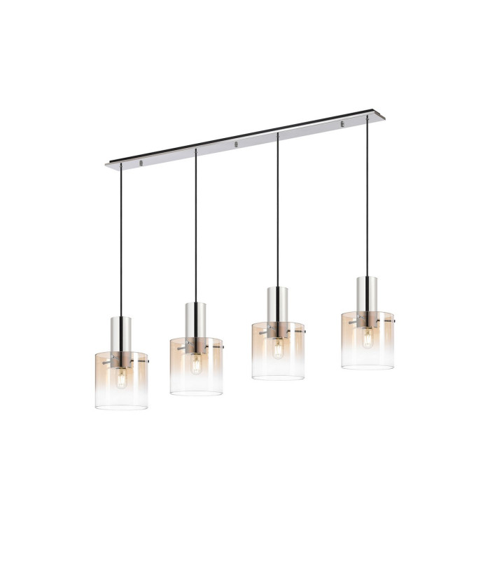 Ghent Linear Pendant 4 Light Adjustable E27 Polished Nickel/Black/Amber Fade Glass-1