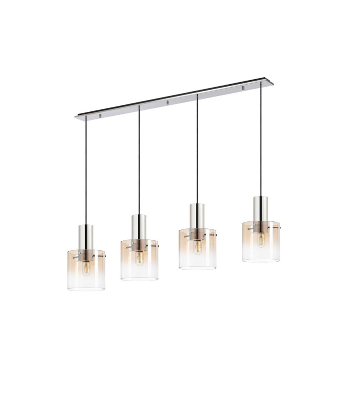 Ghent Linear Pendant 4 Light Adjustable E27 Polished Nickel/Black/Amber Fade Glass-4