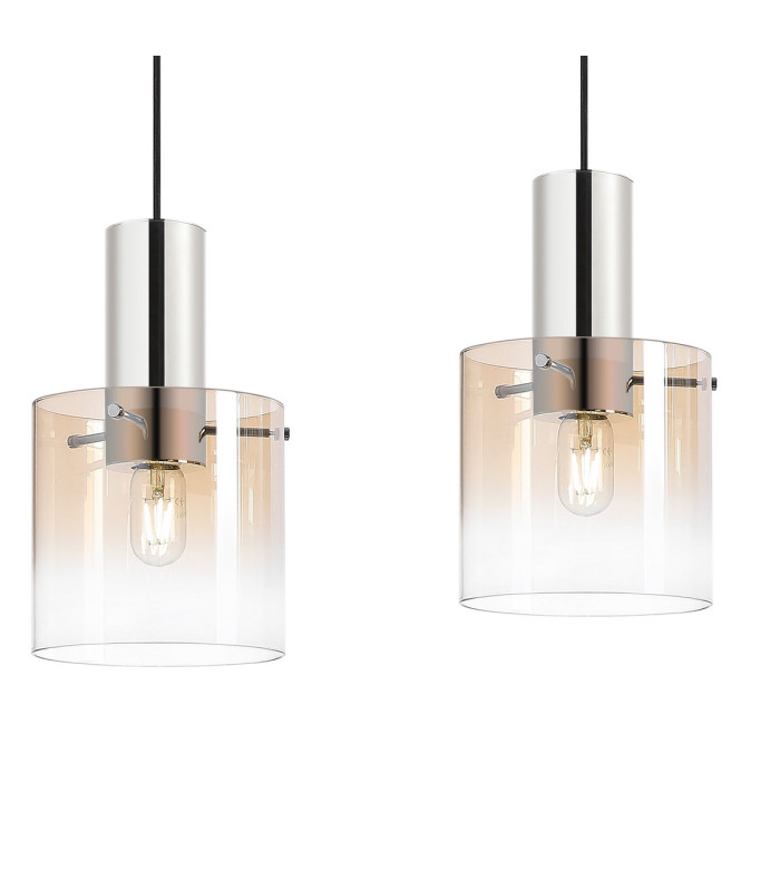 Ghent Linear Pendant 4 Light Adjustable E27 Polished Nickel/Black/Amber Fade Glass-6