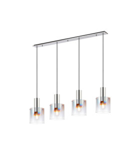 Ghent Linear Pendant 4 Light Adjustable E27 Polished Nickel/Black/Iridescent Fade Glass-1