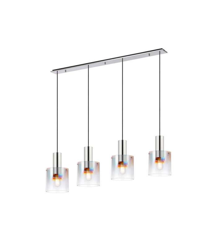 Ghent Linear Pendant 4 Light Adjustable E27 Polished Nickel/Black/Iridescent Fade Glass-1