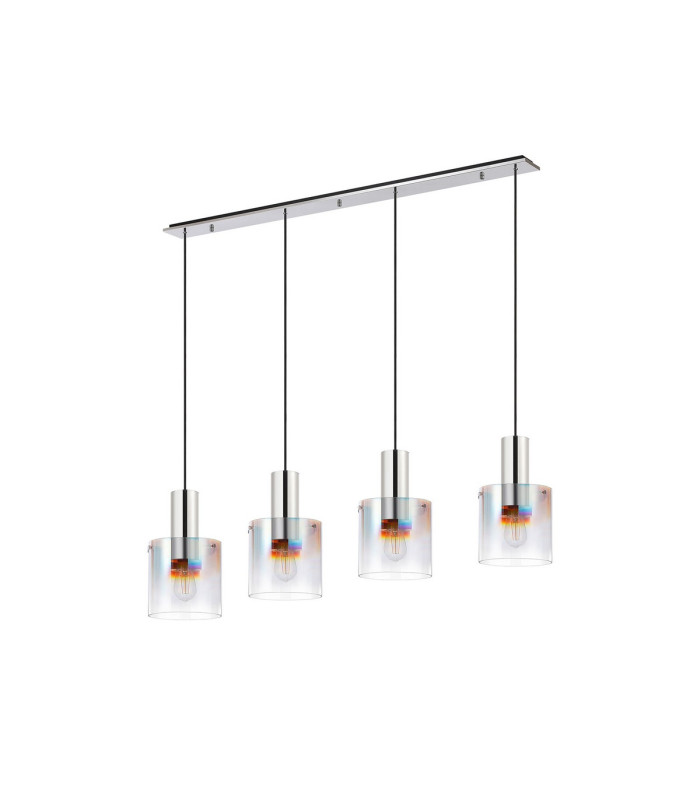Ghent Linear Pendant 4 Light Adjustable E27 Polished Nickel/Black/Iridescent Fade Glass-3