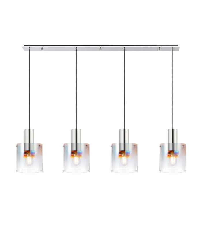 Ghent Linear Pendant 4 Light Adjustable E27 Polished Nickel/Black/Iridescent Fade Glass-4