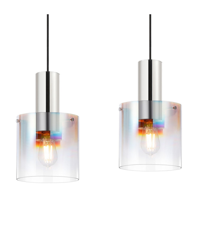 Ghent Linear Pendant 4 Light Adjustable E27 Polished Nickel/Black/Iridescent Fade Glass-6