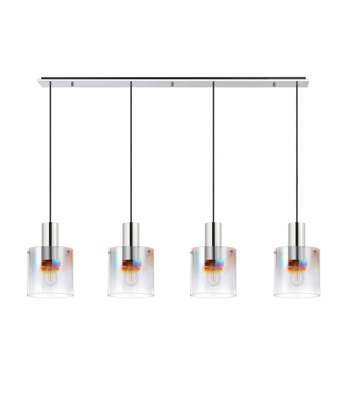Ghent Linear Pendant 4 Light Adjustable E27 Polished Nickel/Black/Iridescent Fade Glass-7