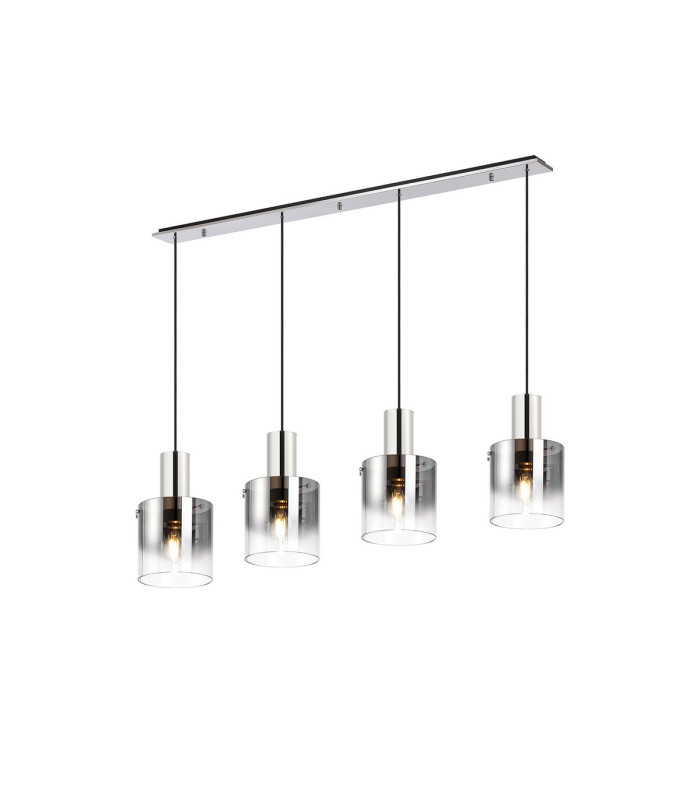 Ghent Linear Pendant 4 Light Adjustable E27 Polished Nickel/Black/Smoke Fade Glass-1