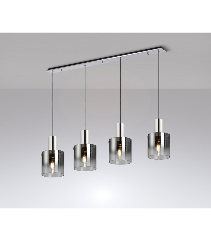 Ghent Linear Pendant 4 Light Adjustable E27 Polished Nickel/Black/Smoke Fade Glass-3