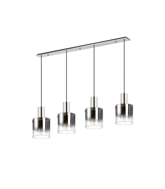 Ghent Linear Pendant 4 Light Adjustable E27 Polished Nickel/Black/Smoke Fade Glass-4