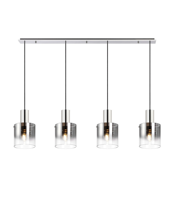 Ghent Linear Pendant 4 Light Adjustable E27 Polished Nickel/Black/Smoke Fade Glass-5